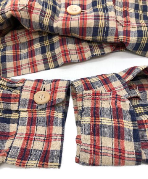 45R（フォーティファイブ・アール）45R (フォーティファイブ・アール) インドリネンマドラスの9084 4ポケットシャツ レッド×ネイビー サイズ:3の古着・服飾アイテム