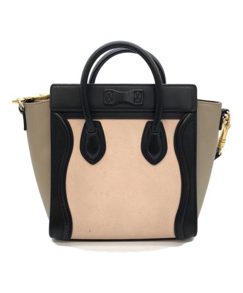 CELINE（セリーヌ）CELINE (セリーヌ) ナノショッパーレザー2WAYバッグ ベージュ×ブラックの古着・服飾アイテム