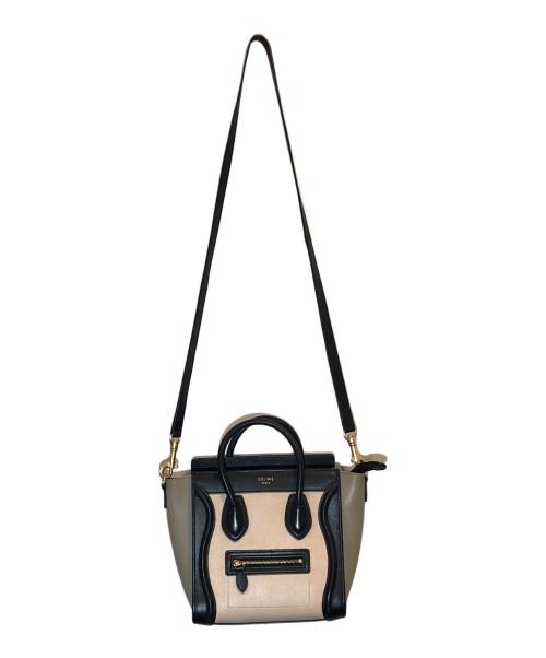 CELINE（セリーヌ）CELINE (セリーヌ) ナノショッパーレザー2WAYバッグ ベージュ×ブラックの古着・服飾アイテム
