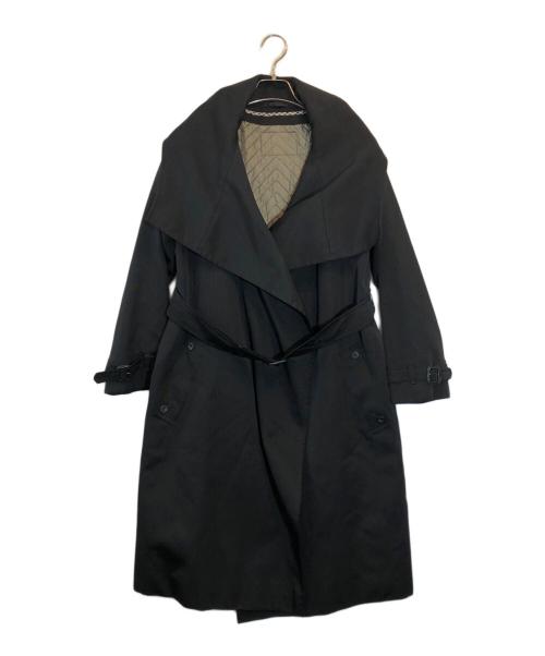 Aquascutum（アクアスキュータム）Aquascutum (アクアスキュータム) シルクコットンライナー付ビッグカラートレンチコート ブラック サイズ:SIZE 7Fの古着・服飾アイテム