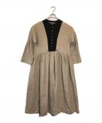 magaliマガリ）の古着「ブラッシュドベルギーリネンギャザーワンピース」｜ベージュ