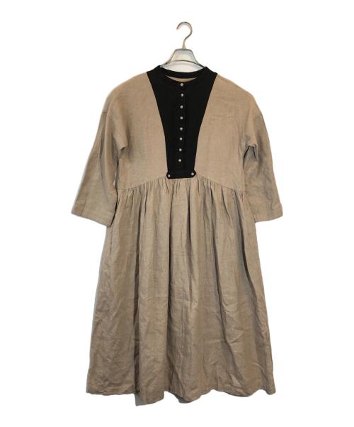 magali（マガリ）magali (マガリ) ブラッシュドベルギーリネンギャザーワンピース ベージュ サイズ:不明の古着・服飾アイテム