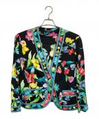 LEONARDレオナール）の古着「花柄ノーカラージャケット」｜ブラック
