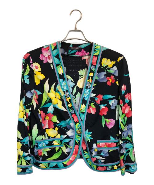 LEONARD（レオナール）LEONARD (レオナール) 花柄ノーカラージャケット ブラック サイズ:SIZE Lの古着・服飾アイテム