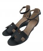 HERMESエルメス）の古着「レジェンド Hロゴ レザー ウェッジ サンダル」｜ブラック