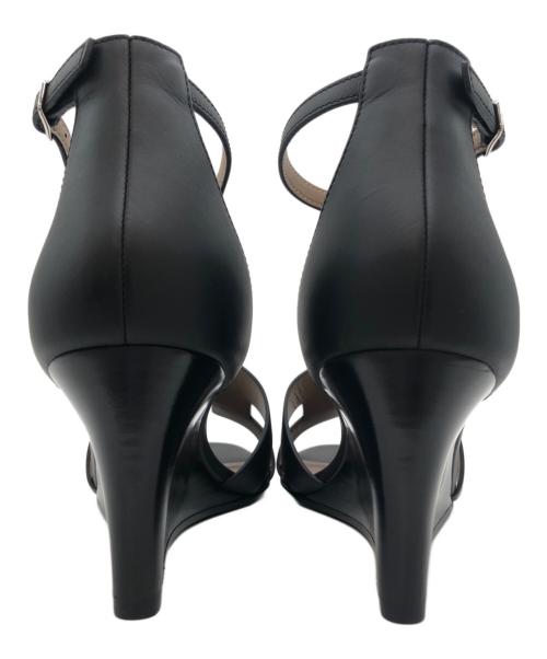 HERMES（エルメス）HERMES (エルメス) レジェンド Hロゴ レザー ウェッジ サンダル ブラック サイズ:SIZE 37 1/2の古着・服飾アイテム