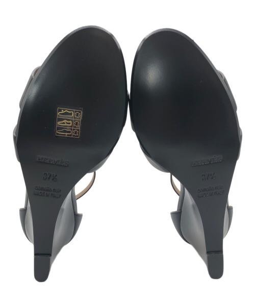 HERMES（エルメス）HERMES (エルメス) レジェンド Hロゴ レザー ウェッジ サンダル ブラック サイズ:SIZE 37 1/2の古着・服飾アイテム