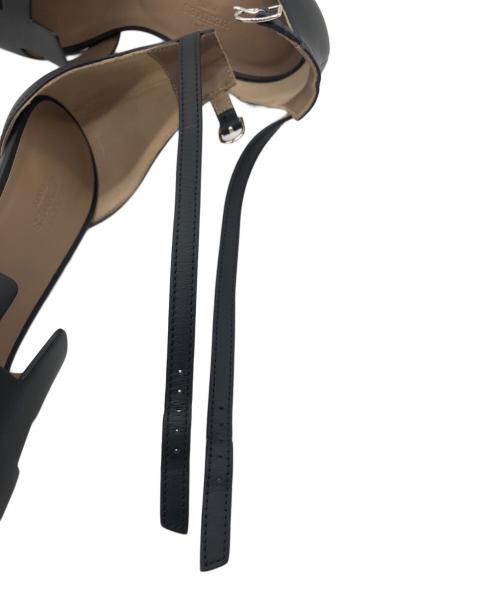 HERMES（エルメス）HERMES (エルメス) レジェンド Hロゴ レザー ウェッジ サンダル ブラック サイズ:SIZE 37 1/2の古着・服飾アイテム