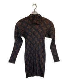 PLEATS PLEASE（プリーツプリーズ）の古着「バイアスチェックプリーツワンピース」｜ブラウン