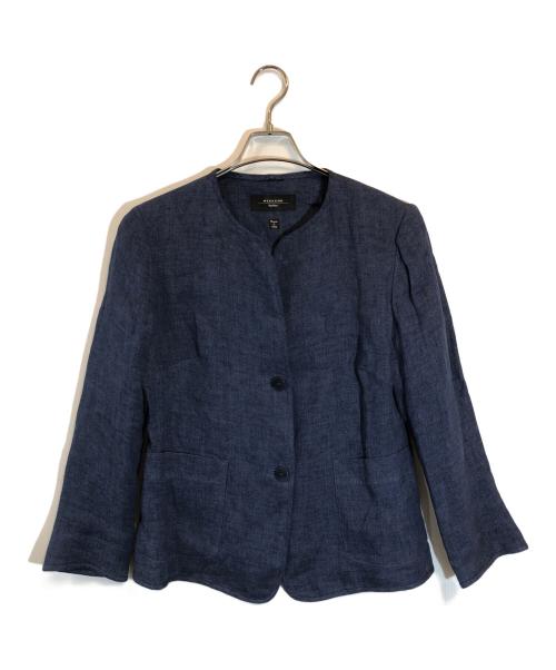 WEEKEND Max Mara（ウィークエンド マックスマーラ）Weekend Max Mara (ウィークエンド マックスマーラ) リネンノーカラージャケット ネイビー サイズ:SIZE 44の古着・服飾アイテム