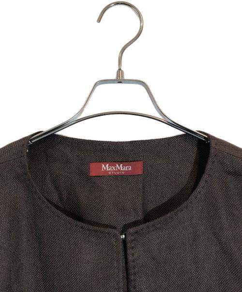 Max Mara Studio（マックスマーラ ストゥディオ）MAX MARA STUDIO (マックスマーラ ストゥディオ) ノーカラージャケット ブラウン サイズ:SIZE 44の古着・服飾アイテム