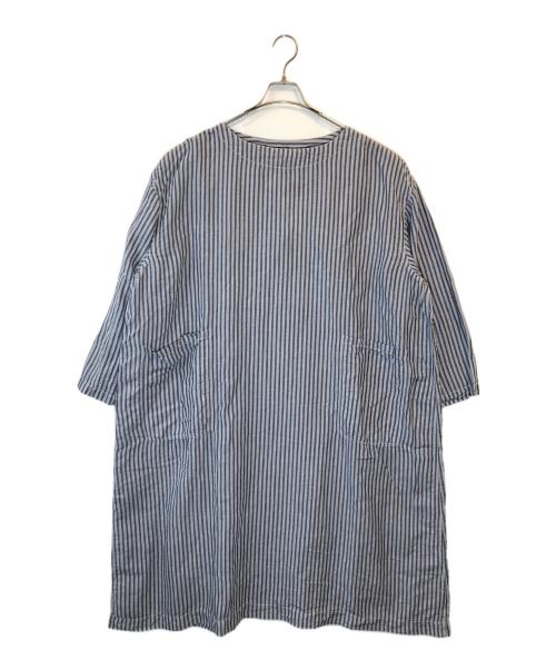 ARMEN（アーメン）ARMEN (アーメン) COTTON/LINEN STRIPE OVERDYE BOAT NECK LONG PULLOVER ブルー サイズ:2 未使用品の古着・服飾アイテム
