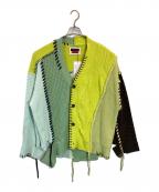 MAISON SPECIALメゾンスペシャル）の古着「鬼ワッフルクレイジーパッチワークエンブロイダリークルーネックニットプルオーバー」｜グリーン×イエロー