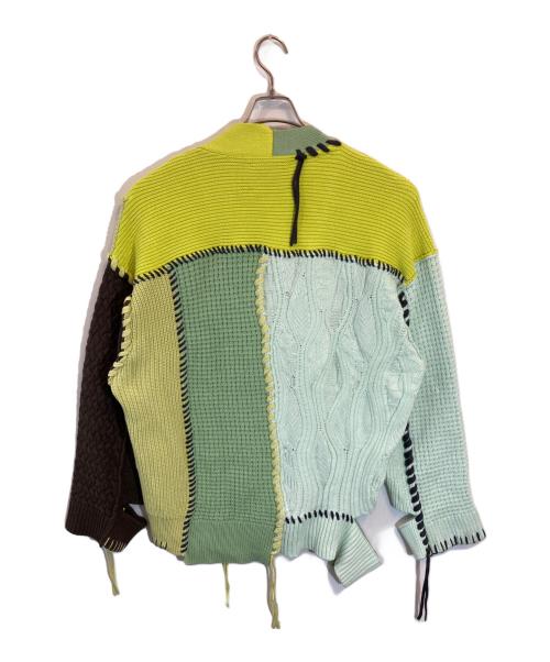 MAISON SPECIAL（メゾンスペシャル）MAISON SPECIAL (メゾンスペシャル) 鬼ワッフルクレイジーパッチワークエンブロイダリークルーネックニットプルオーバー グリーン×イエロー サイズ:SIZE 01 未使用品の古着・服飾アイテム