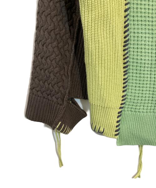 MAISON SPECIAL（メゾンスペシャル）MAISON SPECIAL (メゾンスペシャル) 鬼ワッフルクレイジーパッチワークエンブロイダリークルーネックニットプルオーバー グリーン×イエロー サイズ:SIZE 01 未使用品の古着・服飾アイテム