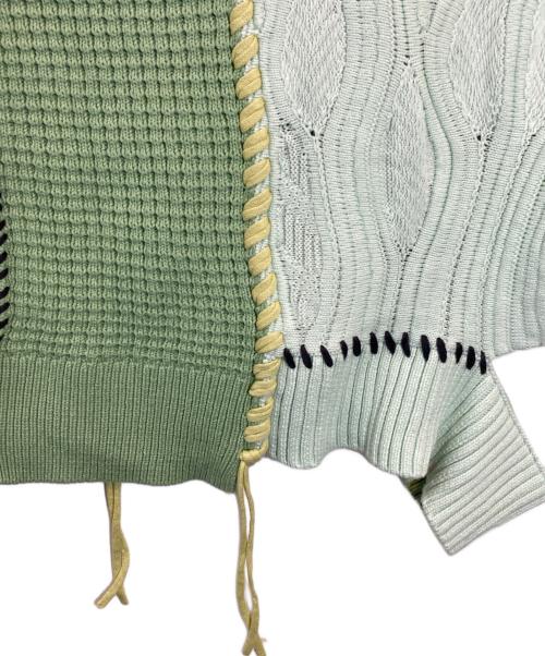 MAISON SPECIAL（メゾンスペシャル）MAISON SPECIAL (メゾンスペシャル) 鬼ワッフルクレイジーパッチワークエンブロイダリークルーネックニットプルオーバー グリーン×イエロー サイズ:SIZE 01 未使用品の古着・服飾アイテム