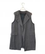 BACCAバッカ）の古着「リネンコットンストライプ ノーカラーベスト」｜グレー