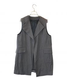 BACCA（バッカ）の古着「リネンコットンストライプ ノーカラーベスト」｜グレー