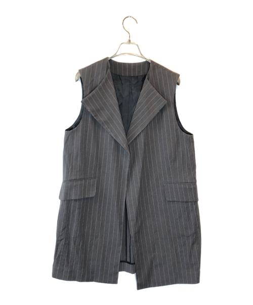 BACCA（バッカ）BACCA (バッカ) リネンコットンストライプ ノーカラーベスト グレー サイズ:下記参照の古着・服飾アイテム