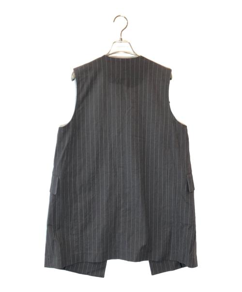 BACCA（バッカ）BACCA (バッカ) リネンコットンストライプ ノーカラーベスト グレー サイズ:下記参照の古着・服飾アイテム