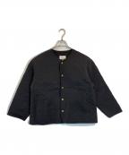 LE GLAZIKル グラジック）の古着「スパンナイロンタフタ カラーレス キルティングジャケット」｜ブラック