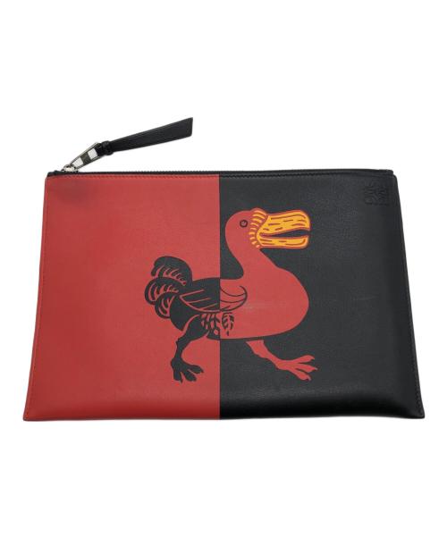 LOEWE（ロエベ）LOEWE (ロエベ) ドードー フラットポーチ レッド×ブラック サイズ:下記参照の古着・服飾アイテム