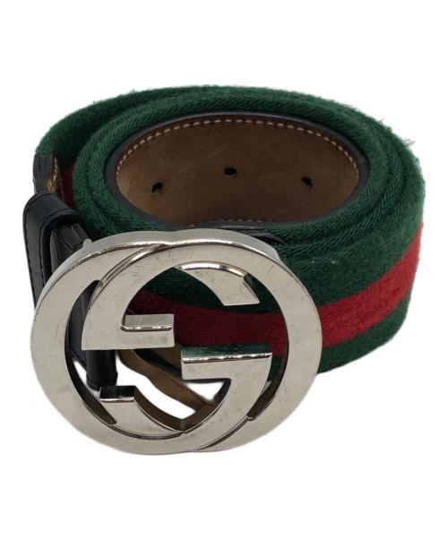 GUCCI（グッチ）GUCCI (グッチ) ンターロッキングGバックル シェリーラインベルト グリーン×レッド サイズ:SIZE 90.36の古着・服飾アイテム