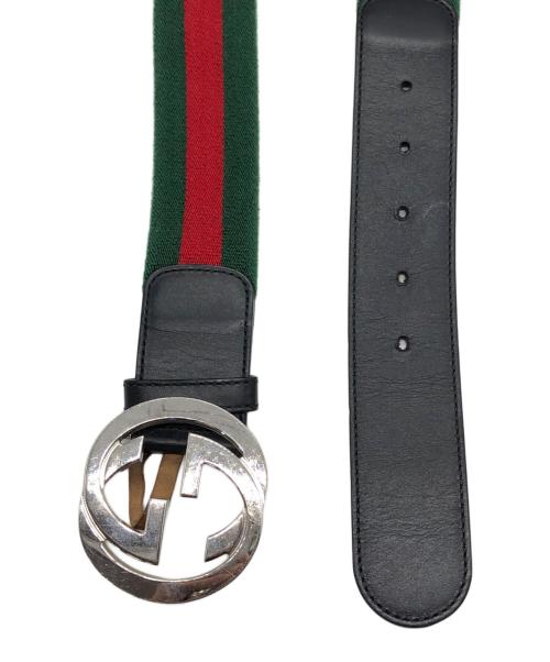 GUCCI（グッチ）GUCCI (グッチ) ンターロッキングGバックル シェリーラインベルト グリーン×レッド サイズ:SIZE 90.36の古着・服飾アイテム