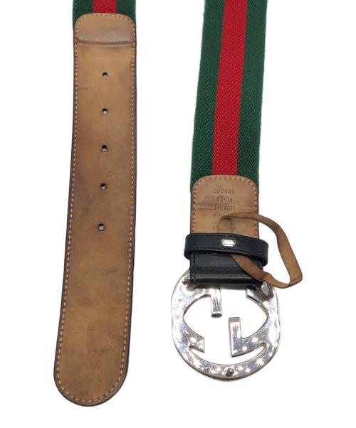 GUCCI（グッチ）GUCCI (グッチ) ンターロッキングGバックル シェリーラインベルト グリーン×レッド サイズ:SIZE 90.36の古着・服飾アイテム