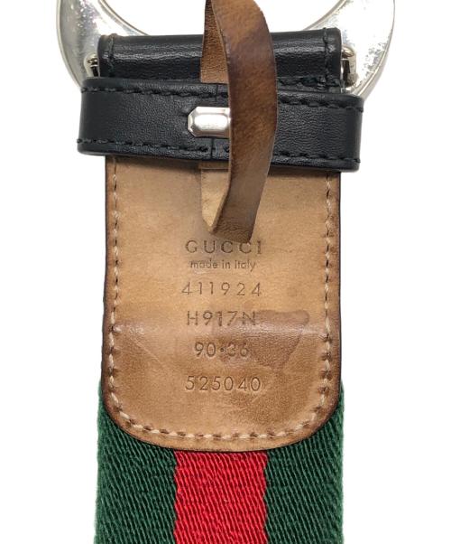 GUCCI（グッチ）GUCCI (グッチ) ンターロッキングGバックル シェリーラインベルト グリーン×レッド サイズ:SIZE 90.36の古着・服飾アイテム