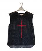 ORIMIオリミ）の古着「HAND EMBROIDERY CROSS TOP」｜ブラック