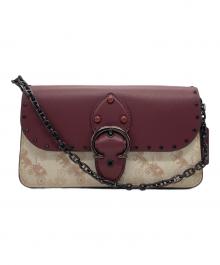 COACH（コーチ）の古着「ビート クロスボディ クラッチ ウィズ ホース アンド キャリッジ プリント ハンドバッグ」｜ボルドー×ホワイト