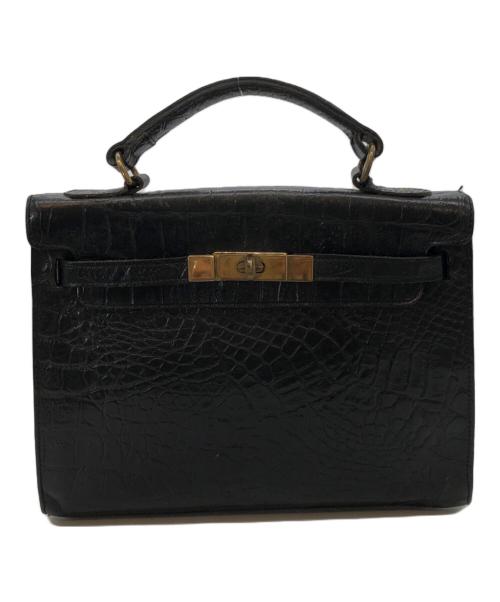 MULBERRY（マルベリー）MULBERRY (マルベリー) クロコ型押しハンドバッグ ブラックの古着・服飾アイテム