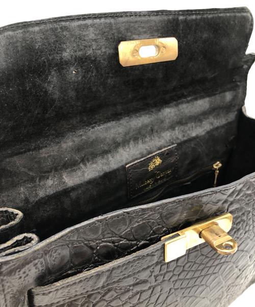 MULBERRY（マルベリー）MULBERRY (マルベリー) クロコ型押しハンドバッグ ブラックの古着・服飾アイテム