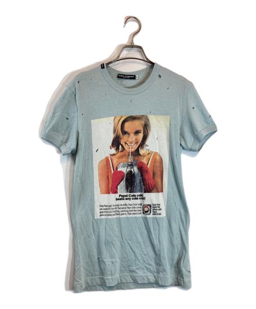 DOLCE & GABBANA（ドルチェ＆ガッバーナ）DOLCE & GABBANA (ドルチェ＆ガッバーナ) ダメージ加工プリントTシャツ ブルー サイズ:46の古着・服飾アイテム