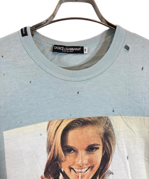 DOLCE & GABBANA（ドルチェ＆ガッバーナ）DOLCE & GABBANA (ドルチェ＆ガッバーナ) ダメージ加工プリントTシャツ ブルー サイズ:46の古着・服飾アイテム