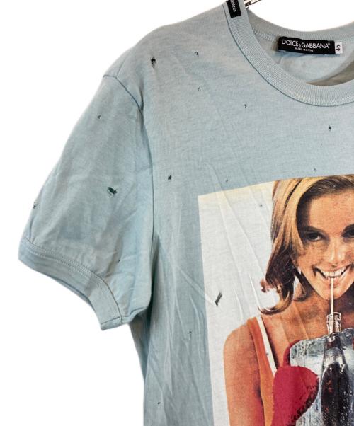 DOLCE & GABBANA（ドルチェ＆ガッバーナ）DOLCE & GABBANA (ドルチェ＆ガッバーナ) ダメージ加工プリントTシャツ ブルー サイズ:46の古着・服飾アイテム