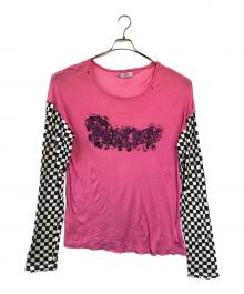 ERL（イーアールエル）の古着「distressed-finish cotton T-shirt」｜ショッキングピンク