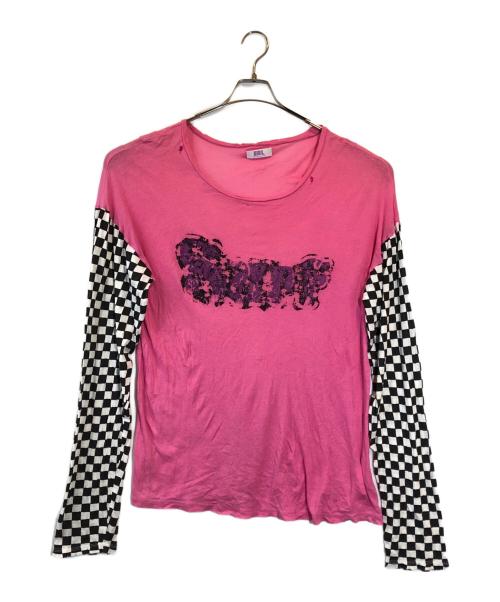 ERL（イーアールエル）ERL (イーアールエル) distressed-finish cotton T-shirt ショッキングピンク サイズ:SIZE Mの古着・服飾アイテム