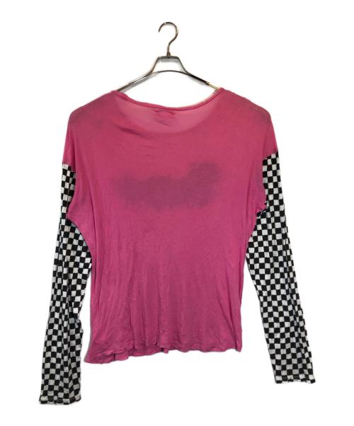 ERL（イーアールエル）ERL (イーアールエル) distressed-finish cotton T-shirt ショッキングピンク サイズ:SIZE Mの古着・服飾アイテム