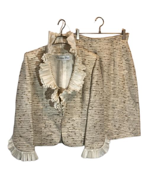 Christian Dior（クリスチャン ディオール）Christian Dior (クリスチャン ディオール) ツイードフリルセットアップ アイボリー サイズ:SIZE Mの古着・服飾アイテム