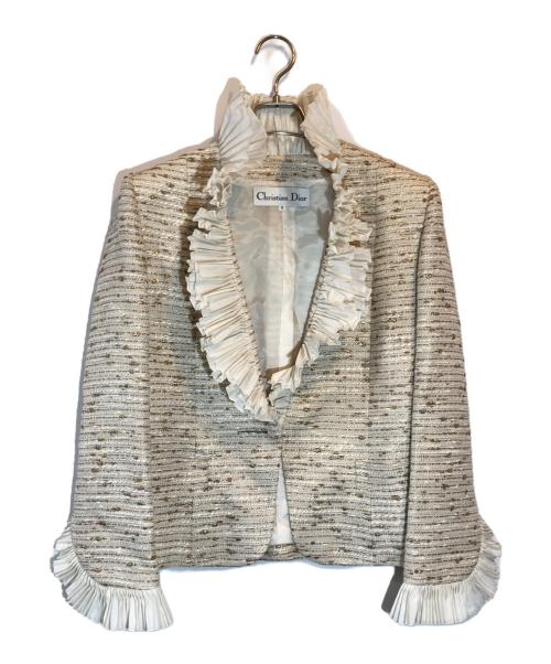 Christian Dior（クリスチャン ディオール）Christian Dior (クリスチャン ディオール) ツイードフリルセットアップ アイボリー サイズ:SIZE Mの古着・服飾アイテム