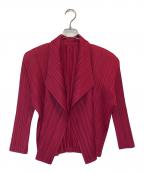 PLEATS PLEASEプリーツプリーズ）の古着「ドレープカラーボタンレスプリーツジャケット」｜レッド