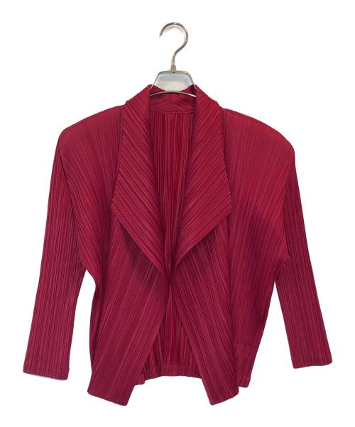 PLEATS PLEASE（プリーツプリーズ）PLEATS PLEASE (プリーツプリーズ) ドレープカラーボタンレスプリーツジャケット レッド サイズ:３の古着・服飾アイテム
