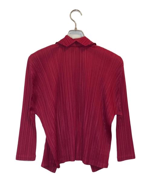 PLEATS PLEASE（プリーツプリーズ）PLEATS PLEASE (プリーツプリーズ) ドレープカラーボタンレスプリーツジャケット レッド サイズ:３の古着・服飾アイテム