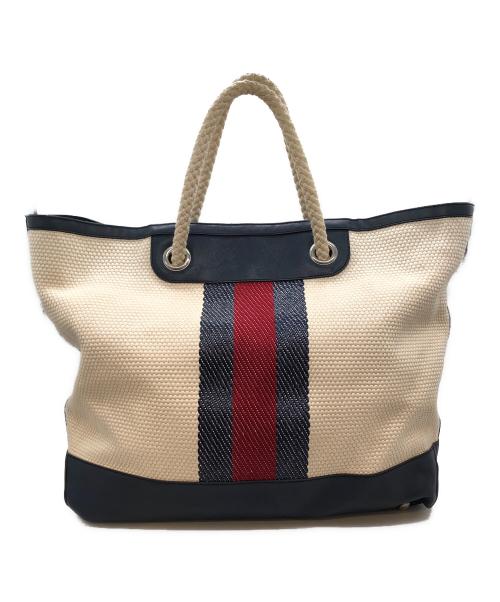 GUCCI（グッチ）GUCCI (グッチ) LARGE TOTE IN FABRIC ベージュ×ネイビーの古着・服飾アイテム