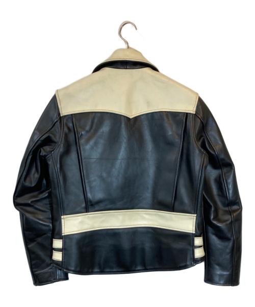 CUSHMAN（クッシュマン）CUSHMAN (クッシュマン) ダブルライダースジャケット ブラック×ホワイト サイズ:Mの古着・服飾アイテム