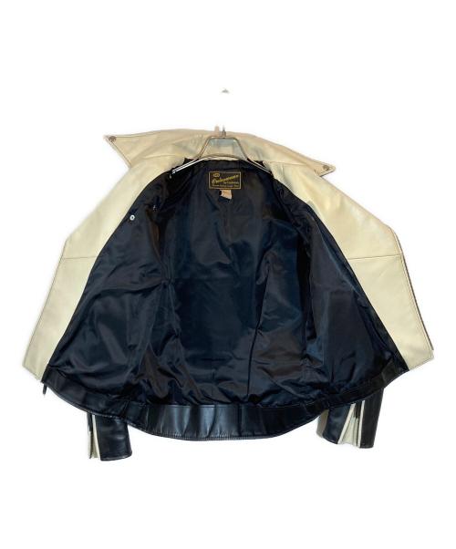 CUSHMAN（クッシュマン）CUSHMAN (クッシュマン) ダブルライダースジャケット ブラック×ホワイト サイズ:Mの古着・服飾アイテム