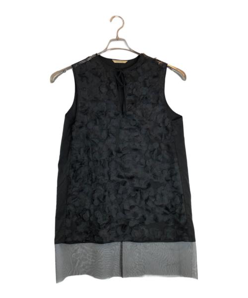 Curensology（カレンソロジー）Curensology (カレンソロジー) ドットチュールノースリーブブラウス ブラック サイズ:Fの古着・服飾アイテム