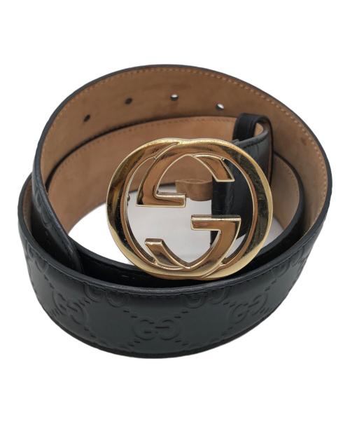 GUCCI（グッチ）GUCCI (グッチ) GバックルGGレザーベルト ゴールド×ブラック サイズ:下記参照の古着・服飾アイテム